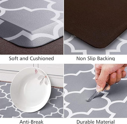 KMAT Mat (2 PCS) 0.47inch Cushioned Anti-Fatigue Rug, Waterproof Non-Skid Rugs Heavy Duty PVC Ergonomic Comfort Standing Mat for Kitchen, Floor Office, Laundry,Grey