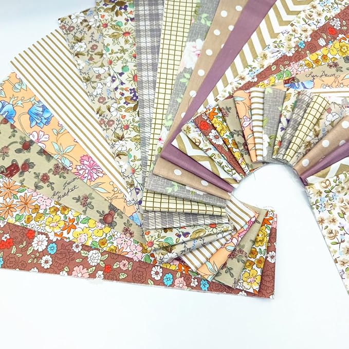 84 Pcs Jelly Roll Fabric Strips for Quilting Sewing 2.6 Inch Precut Cotton Floral Fabric Strips Bundles DIY Sewing Supplies Brown