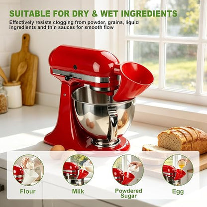 Flour Funnel for KitchenAid Mixer, Plastic Attachments for 4.5-5 Quart Tilt-Head Stand Mixer, Durable Dishwasher Safe, Mess Free Baking Tool, Kitchen Aid Accessories and Attachments (Green)