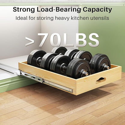 Pull Out Cabinet Organizer, Soft Close Wooden Slide Out Drawers for Pots and Pans, Full-extension Roll Out Shelves for Kitchen Cabinets, Pantry Organization, Bottom & Side Mount(15"W X 21"D x 3.4''H)