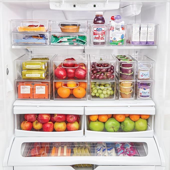 iDesign Stackable Plastic Handle Bin Assortment Set - Storage Organizers for Kitchen, Fridge, Pantry, Home -18 Pack, Clear | Cabinet Organization, Container, BPA-Free