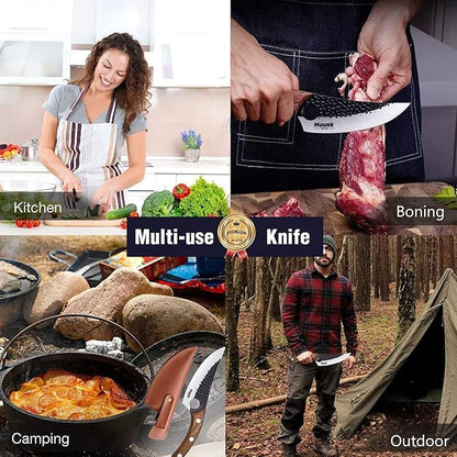 Huusk Viking Knives, Japanese Style Meat Cleaver Knives, Forged Boning Knife with Sheath, High Carbon Steel Chef Knives for Kitchen, Camping or BBQ Thanksgiving Christmas Gifts