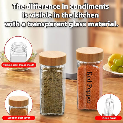 2Pcs 4 oz Square Glass Spice Jars with Label, Empty Spice Containers with Bamboo Lids , Square Seasoning Containers and Supplement Set, Small Seasoning Bottles for Salt, Herbs, Sugar, Pepper (2)