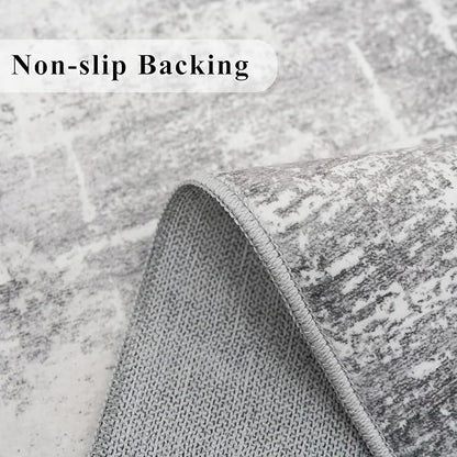 Washable 2x5 Hallway Runner Rug: Indoor Abstract Water Resistant Kitchen Entryway Rug Soft Living Room Bedroom Carpet Thin Low Pile Non Slip Floor Mat for Bathroom Laundry Room(2X5，Light/Grey)