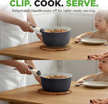 NutriChef 18-Piece Ceramic Cookware Set with Detachable Handles, Non Stick Pots and Pans, PTFE-Free Natural Ceramic Coating, Space-Saving Design, Oven & Stove Safe, Includes Utensils