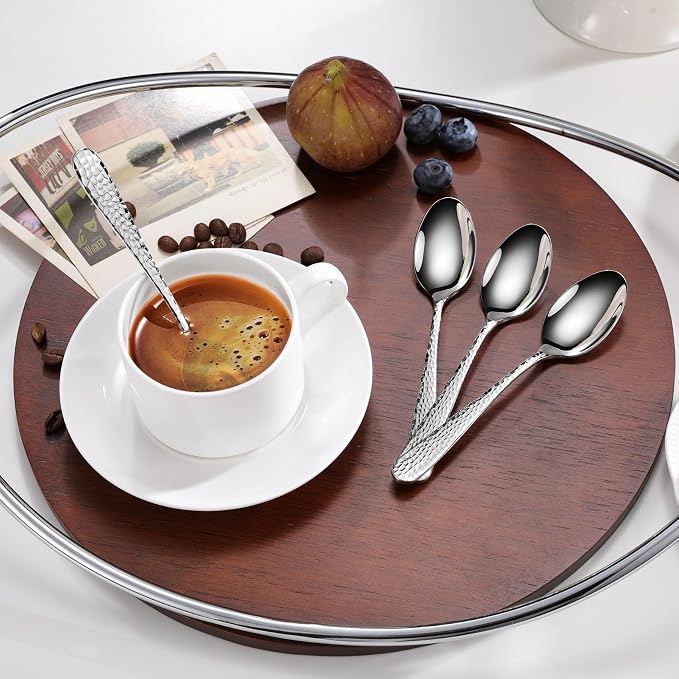 KEAWELL Premium Louise Hammered Small Spoons, 18/10 Stainless Steel, 5.6-Inch Mini Coffee & Dessert Spoon Set, Brightly Mirror Polished, Set of 6, Dishwasher Safe(6, 5.6 inches)