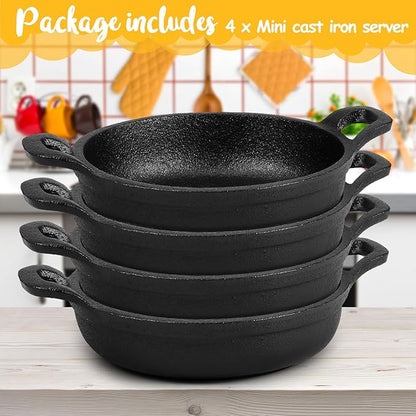 Ziliny Mini Cast Iron Skillets 5 x 5 x 1.3 Inch Cast Iron Pan Small Ramekin Set Black Casserole Dish Cookware Oven Safe Mini Skillets for Kitchen Indoor Outdoor Picnic (4 Pack)
