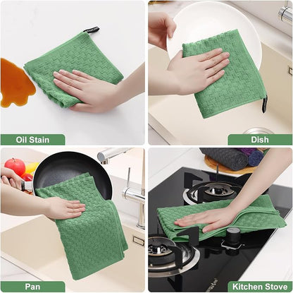 Homaxy 100% Cotton Kitchen Towels and Dishcloths Set, 12 x 12 & 15 x 25 Inches, Set of 8 Bulk Terry Cloth Dish Towels, Super Soft and Absorbent Hand Towel with Hanging Loop, Grass Green