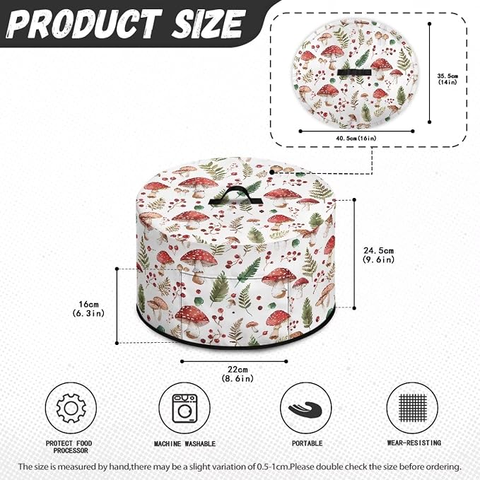 Ferns Mushrooms Slow Cooker Dust Cover Compatible with 6-8 qt Crock for Pot Small Kitchen Appliance Decor with A Top Handle and Pocket