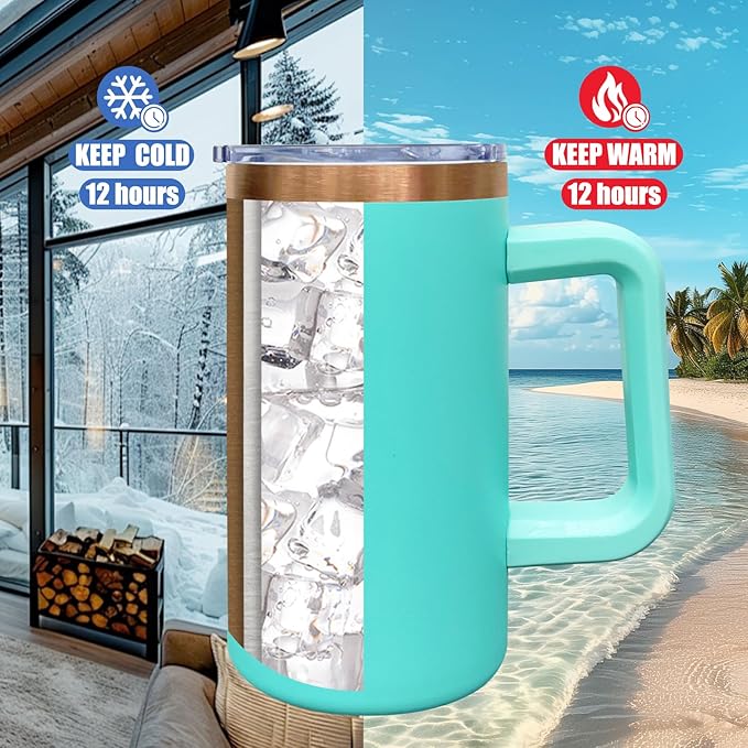 20 oz Insulated Coffee Mug with Lid, Stainless Steel Coffee Tumbler Bulk, Double Wall Vacuum Travel Mug with Handle, Leakproof Powder Coated Coffee Cups for Hot and Cold Drinks (Mint Green,4 pack)