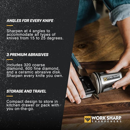 Work Sharp Rolling Knife Sharpener- 4 Sharpening Angles - For All Kitchen Knife Sets