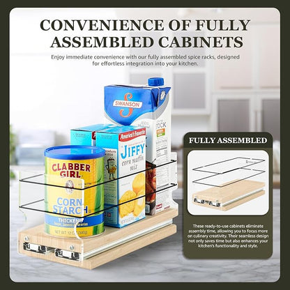 Vertical Spice Solid Maple Storage Rack Drawer - Sliding Spice Rack - Pantry Organizers and Storage - Kitchen Cabinet Organizer - Pull Out Shelf - Made in USA - 1 Drawer (4.6" W x 5.0" H x 10.6" D)
