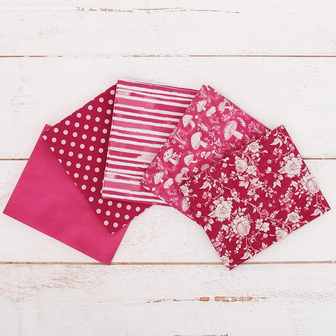 Threadart Exclusive 5 Fat Quarter Bundles - Burgundy Vintage Prints 100% Cotton Fabric - Premium 100% Cotton Quilting Fabric - No Duplicates - Full Size Fat Quarters 18"x21" - Burgundy