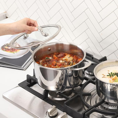Cooking pots including glass lids, frying pan, set of 3 pots/pan, Ø16cm, Ø20cm, Ø26cm, dishwasher-safe, pots for induction, fully lined 3-ply stainless steel