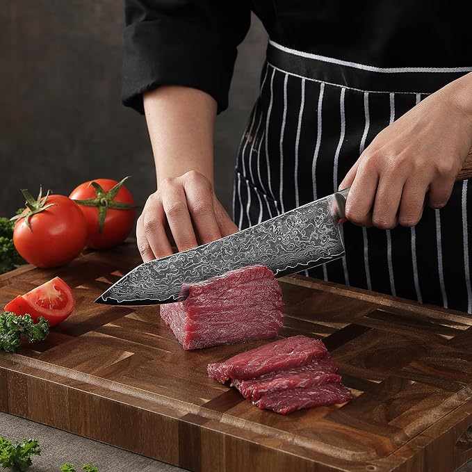 Wakoli EDIB Pro Premium Kiritsuke Chef's Knife – Japanese-Style Kitchen Knife | 8-Inch Blade Made of 67-Layer Genuine Damascus Steel with Pakkawood Handle | Sharp, Durable, Professional Cooking Tool