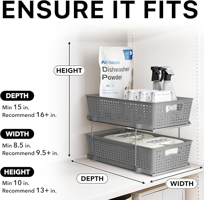 Simple Houseware 2 Tier Bathroom Organizer Tray Pull-Out Sliding Drawer, Under Sink Storage, Gray