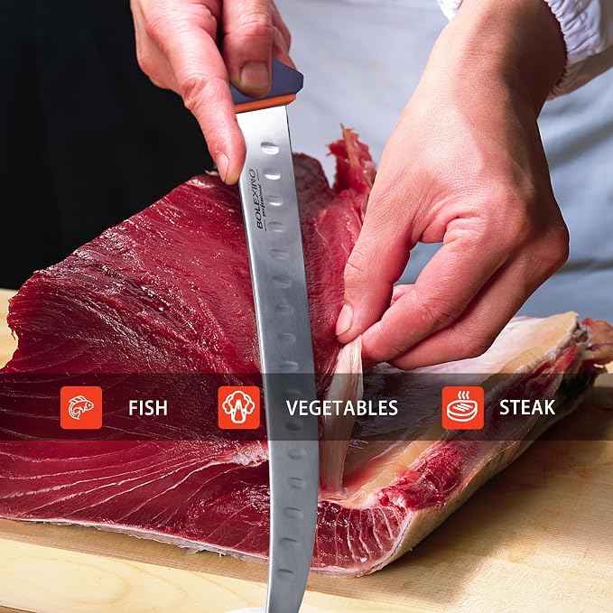 10-inch Curved Breaking Knife W SoftGrip Handle, Sharp Premium Butcher Knife Made of High Carbon Stainless Steel For Meat Cutting (Navy Blue)