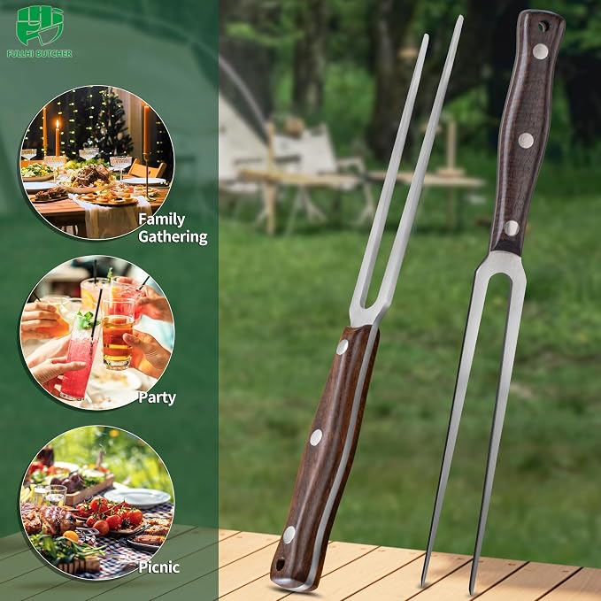 FULLHI 17pcs Butcher Chef Knife Set with Sheath High Carbon Steel Cleaver Kitchen Knife Whole Tang Vegetable Cleaver for Home BBQ Camping with Knife Bag