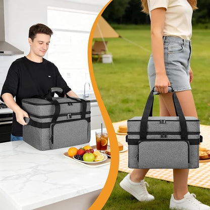 LUXJA Programmable Slow Cooker Carrying Bag Compatible with Hamilton Beach Crock Pot, 6-8 Quart Oval Slow Cooker Carrier for Crockpot with Casserole Dish Section, Gray