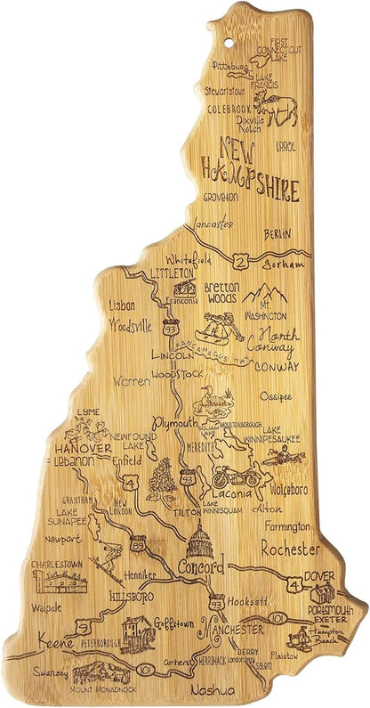 Totally Bamboo Destination New Hampshire State Shaped Serving and Cutting Board, Includes Hang Tie for Wall Display