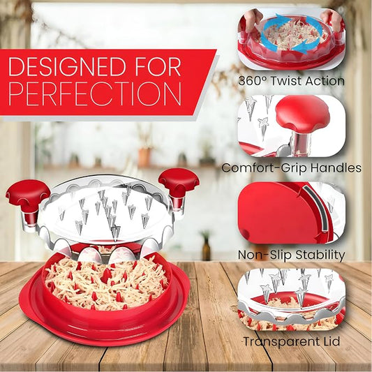 Chicken Shredder Tool Twist Large - 10" Meat Shredder for Chicken Breast, Pork, Beef & Pulled Pork, Visible Meat Grinder Machine with Brush & Fork, Anti-Slip Base, Ergonomic Handle, BPA Free