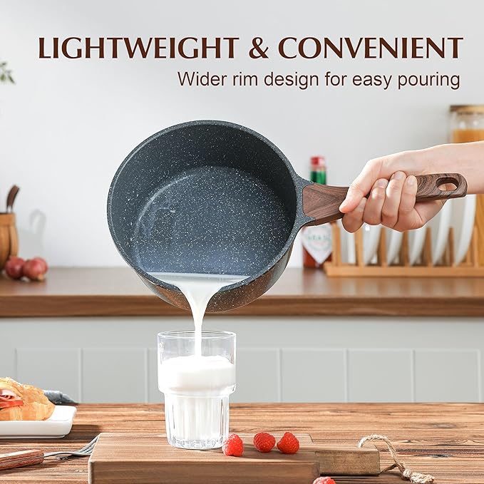 SENSARTE Nonstick Saucepan with Lid, 2.5 Quarts Medium Pot with Swiss Granite Coating, Stay-cool Handle, Sauce Pan Small Kitchen Cooking Pot, Induction Compatible, Free of Intentionally Added PFOA