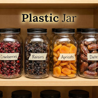 novelinks 32 oz Clear Plastic Jars with Lids, 12 Pack Large Plastic Mason Jars with Lids 32oz, Reusable Quart Containers for Kitchen Organization (12 Pack,Black)