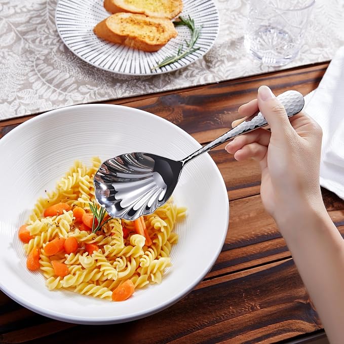 KEAWELL Premium 8.5" Hammered Vegetable Spoon – 18/10 Stainless Steel – Exquisite Blend of Elegance and Functionality – Dishwasher Safe