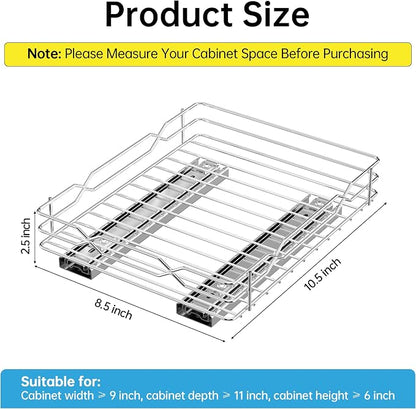 BOIVSHI Spice Rack Organizer for Cabinet, Heavy Duty Pull Out Spice Rack, Metal 1 Tier Spice Organizer for Cabinet, Kitchen, Pantry, Chrome, 8.5”W x 10.5”D x 2.3”H