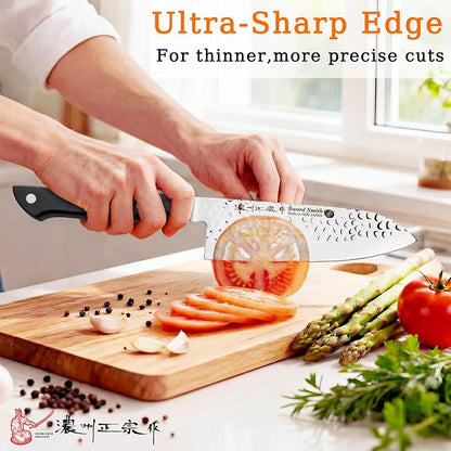 6.7 Inch Santoku Knife, Made in Japan, Full Tang AUS-6 High Carbon Molybdenum Stainless Steel Japanese Chef Knife with Hammered Blade, Kitchen Knife Gifts for Men and Women