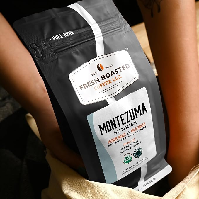 Fresh Roasted Coffee, Organic Montezuma Sunrise Whole Bean Coffee, Medium Roast, USDA Organic, 3rd Party Tested for Mold, Mycotoxin & Pesticides, Kosher, 12 oz