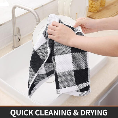 Homaxy 100% Cotton Waffle Weave Check Plaid Kitchen Towels, 13 x 28 Inches, Super Soft and Absorbent Dish Towels for Drying Dishes, 4-Pack, Multicolor