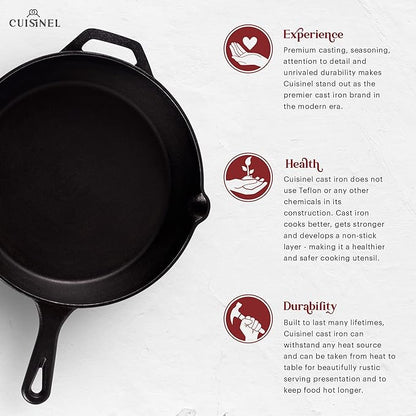 Cuisinel 12‑Inch Cast Iron Skillet – Pre‑Seasoned Frying Pan with Assist Handle & Silicone Handle Holder – Oven, Stovetop, Grill & Campfire Safe Cookware – PFAS & PFOA‑Free