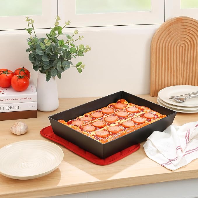 Blue Steel Detroit Pizza Pan 14x10 (Non-Stick&BPA Free) Heat-Resistant Up to 500°F, Pre-Seasoned Carbon Steel Detroit Pizza Pan, Deep Dish Pizza Authentic Steel Pan Five Years Free -Replacement