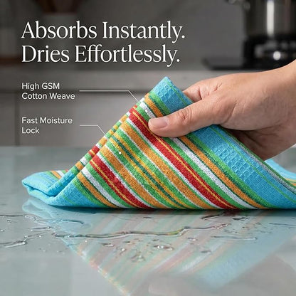 Urban Villa Kitchen Towels 100% Cotton Dish Towels for Kitchen(Set of 8)20”x30” Dish Cloths Highly Absorbent Kitchen Linen Set with Hanging Loop Perfect for Drying Dishes Cleaning Towels -Multi Color