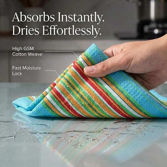Urban Villa Kitchen Towels 100% Cotton Dish Towels for Kitchen(Set of 8)20”x30” Dish Cloths Highly Absorbent Kitchen Linen Set with Hanging Loop Perfect for Drying Dishes Cleaning Towels -Multi Color