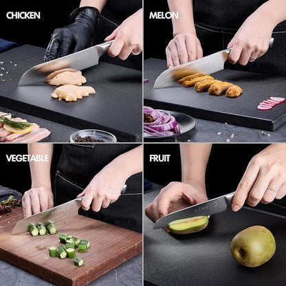 SHI BA ZI ZUO Santoku knife and fruit knife, 2-piece professional kitchen knife set Chef's knife with ergonomic stainless steel handle for kitchen