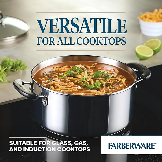 Farberware Brilliance Dutch Oven Pot with Lid, 5 Quart, Stainless Steel