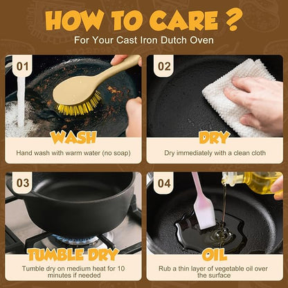 Cast Iron Dutch Oven, 5 QT, Pre-Seasoned with Lid | Sourdough Bread Baking, Multi-Functional Braising, Bread Baking Supplies Set, 11PCS Sourdough Starter Kit