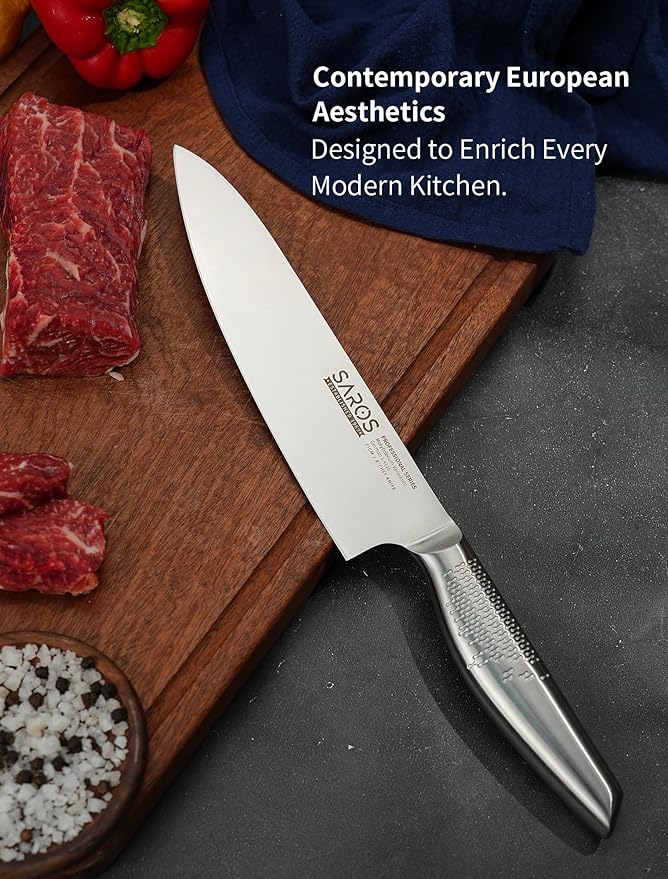 8 Inch Japanese Kitchen Knife – Professional Gyuto Chef Knife Made of 1.4116 German Steel, All-Steel Anti-Slip Handle, Razor Sharp Blade in Gift Box for Home & Restaurant