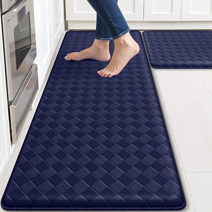 TranquilRelax Kitchen Mats, 2PCS Kitchen Rugs, Cushioned Anti Fatigue Kitchen Mats for Floor, Non-Slip Standing Desk Mat, Waterproof Kitchen Rug Set for Kitchen, Floor, Office,17.3"×30"+17.3"×47",Blue