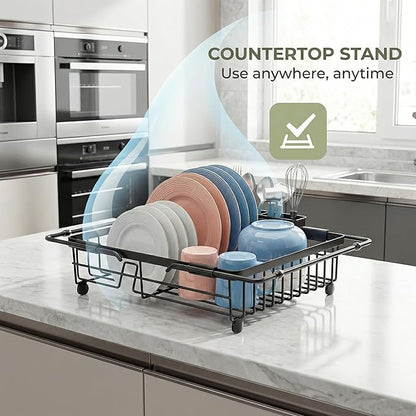 Expandable in Sink Dish Drying Rack - Adjustable Capacity Over The Sink Dish Drainer Drying Rack with Utensil Holder for Kitchen Counter, Drying Rack for Small Space,14.37“-21.06”L x 11.81“W x 3.74”D