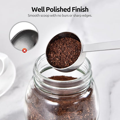 U-Taste Coffee Scoop 2 Tablespoon: 18/8 Stainless Steel Measuring Scooper for Ground Coffee, Bean, Powder, Espresso, 4.3in Long Handle Metal Measure Spoon for Canister, Jar (1Tbsp+2Tbsp / 15ml+30ml)