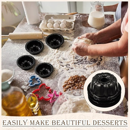 Ctosree 8 Pcs Fluted Mini Cake Pan 4 Inches Nonstick Fluted Cake Pan Carbon Steel Tube Metal Tube Oven Baking Mold with Flower Shape for Cupcake, Black