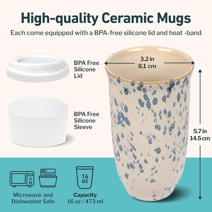 NOVA CERAMICS Travel Coffee Mug– Travel Coffee Tumbler – On the Go Coffee Mug – Microwave & Dishwasher Safe Green Coffee Tumbler - Gifts For Women Men Him Her – 16oz – Orchid