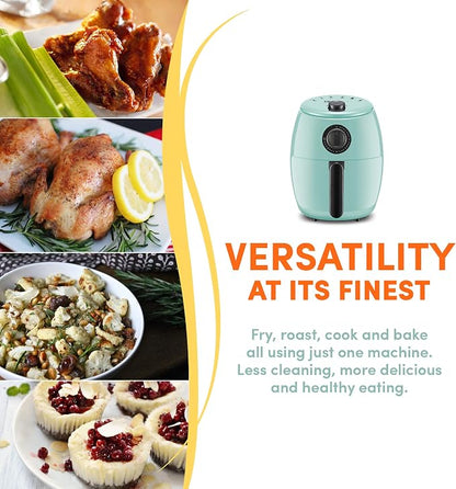 Elite Gourmet EAF-0201BL Personal Compact Space Saving Electric Hot Air Fryer Oil-Less Healthy Cooker, Timer & Temperature Controls, 1000W, 2.1 Quart, Mint
