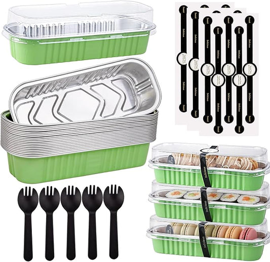 24 Pack Mini Loaf Pans, 7.5oz Mini Cake Pan & Mini Cupcake Pan Set – Disposable Aluminum Baking Pans with Lids, Spoons & Stickers, Premium Sturdy Gift Set for Cakes, Cupcakes, Desserts & Party Treats