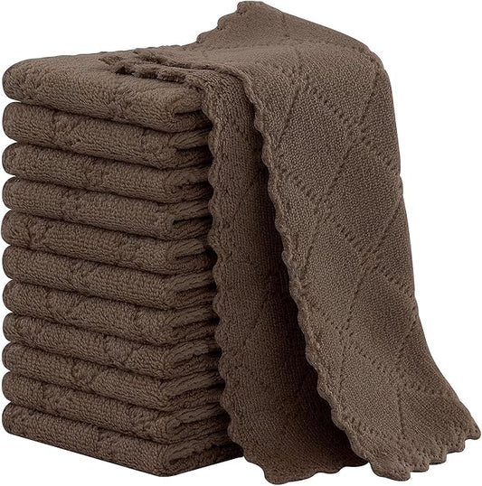Homaxy 12 Pack Kitchen Cloths Dish Towels (7" x 9", Brown), Super Soft and Absorbent Coral Velvet Dishcloths, Fast Drying No Lint Microfiber Cleaning Cloth