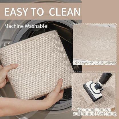 YDKGL Kitchen Mats for Floor, Super Absorbent Kitchen Rugs Non Slip Washable, Soft Imitation Linen Braided Kitchen Runner Rug, Standing Mat Kitchens Sink Mat, Easy to Clean, Beige 17x47