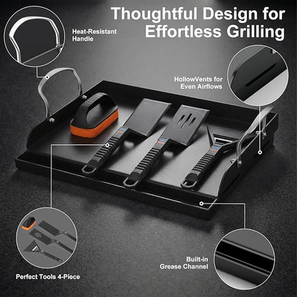 Cast Iron Griddle for Gas Grill with 5-Piece Griddle Tool Kit, 17" x 13" Nonstick Grill Griddle Plate for Stove Top & Charcoal Grill, 6-Piece Flat Top Grill Accessories Set